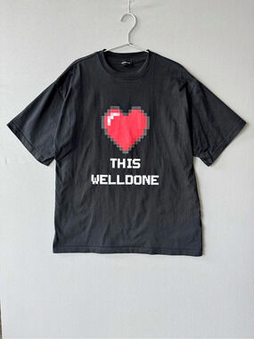 WE11DONE TRACK Graphic T-Shirt with Digital Heart Print - 100% Cotton - Size M
